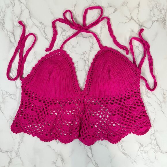 Crochet Halter Top in Vibrant Pink - Picture 10 of 11